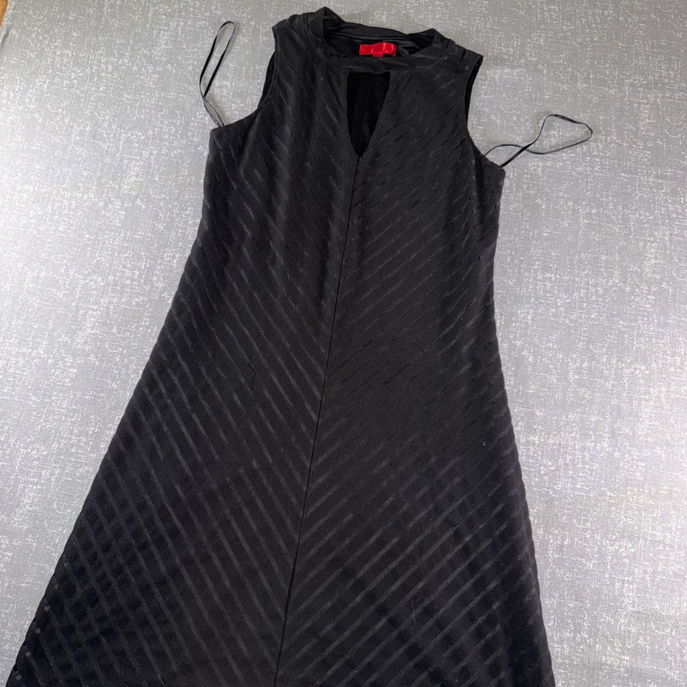 Jennifer Lopez Black Diagonal Stripe Keyhole High Neck Sleeveless Shift Dress XS